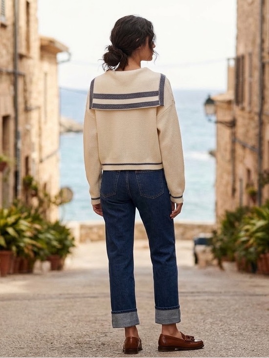 Miou Muse Sweaters - Miou Muse Cream Sailor-Collar Knit Cardigan Sweater
